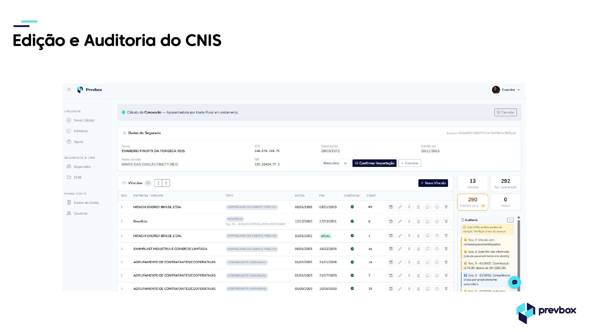 Edição e Auditoria do CNIS