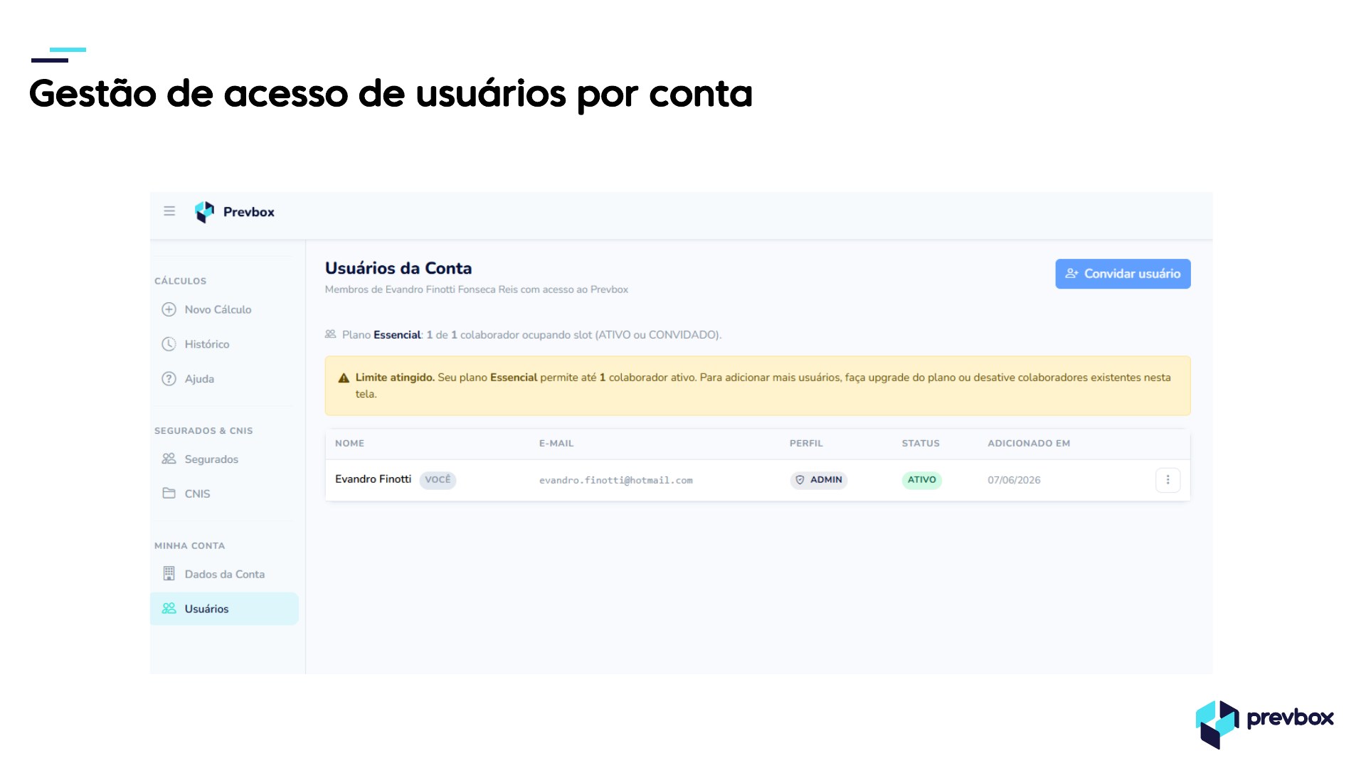 Gestão de usuários